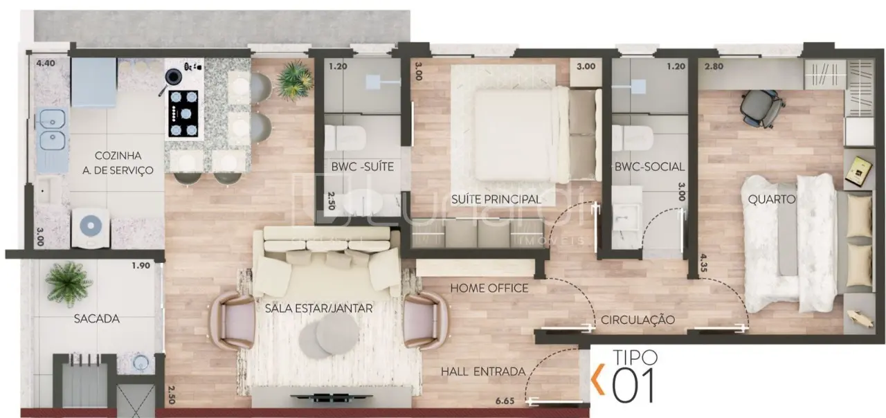 Foto Imóvel na Planta com 2 Dormitórios