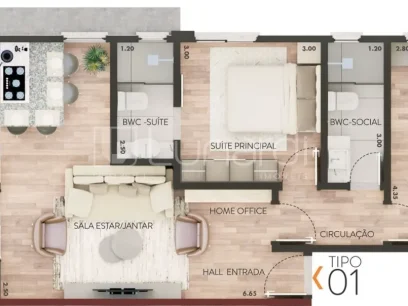 Foto Imóvel na Planta com 2 Dormitórios