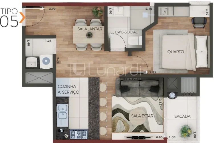 Imóvel na Planta com 1 Dormitório - Lunardi Imóveis
